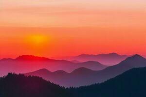 Berg Silhouetten beim Sonnenuntergang. ai generativ Profi Foto