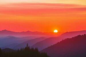 Berg Silhouetten beim Sonnenuntergang. ai generativ Profi Foto