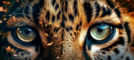 schließen oben von Leopard Auge starren. generativ ai foto