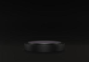 3D-Rendering schwarzes Standpodium auf schwarzem Hintergrund geometrische Form foto