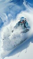 Skifahren. anmutig gleitet Nieder schneebedeckt Berge foto