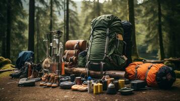 draussen Abenteuer. Wandern und Camping Ausrüstung foto