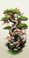 ein klein Baum Bonsai Illustration Kunst auf Weiß Hintergrund foto