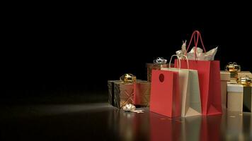 das Geschenk Box und Einkaufen Tasche zum Marketing oder Verkauf Konzept 3d Rendern foto