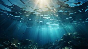 unter Wasser Szene mit Luftblasen Szene mit Sonne Strahlen generieren ai foto