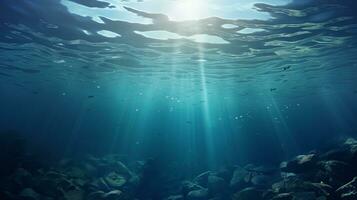 unter Wasser Szene mit Luftblasen Szene mit Sonne Strahlen generieren ai foto