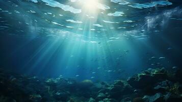 unter Wasser Szene mit Luftblasen Szene mit Sonne Strahlen generieren ai foto