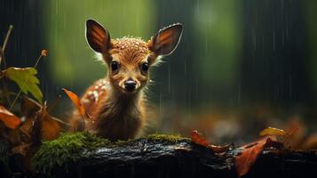 Foto Hintergrund von Tierwelt im regnerisch Wald ai generativ