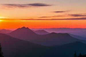 Berg Silhouetten beim Sonnenuntergang. ai generativ Profi Foto