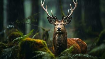 Foto Hintergrund von Tierwelt im regnerisch Wald ai generativ