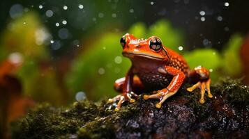 bunt Frosch im das regnerisch Wald foto