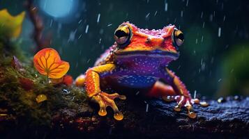 bunt Frosch im das regnerisch Wald foto