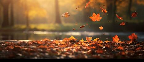 Herbst Hintergrund mit Herbst Blätter fallen Nieder ai generativ foto