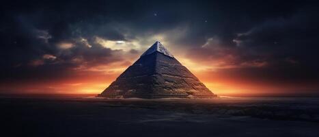 Foto Landschaft von Pyramide beim Sonnenuntergang ai generativ