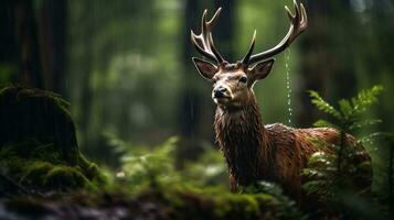 Foto Hintergrund von Tierwelt im regnerisch Wald ai generativ