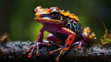 bunt Frosch im das regnerisch Wald foto