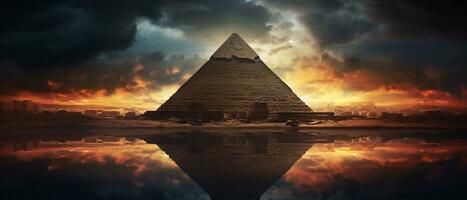Foto Landschaft von Pyramide beim Sonnenuntergang ai generativ