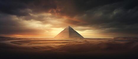 Foto Landschaft von Pyramide beim Sonnenuntergang ai generativ