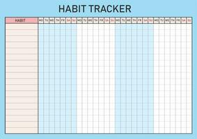 Vektor Gitter Gewohnheit Tracker pro Woche. Blau Rosa foto