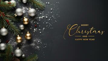 Weihnachten und Neu Jahr Hintergrund Konzept gemacht mit Weihnachten Dekoration Ornamente ai generativ foto