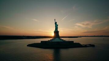 Statue von Freiheit und das Neu York Stadt Horizont, USA ai generativ foto