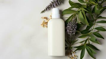 Haut Pflege Produkt Flasche, Shampoo, Lotion, mit neural Hintergrund ai generativ foto