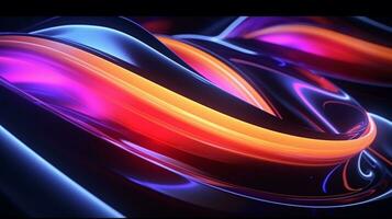 3d abstrakt irisierend wellig Hintergrund. beschwingt Flüssigkeit Betrachtung Oberfläche. Neon- holographisch Flüssigkeit Verzerrung ai generativ foto
