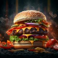 gegrillt Rindfleisch Burger mit Käse und Tomate ai generativ foto
