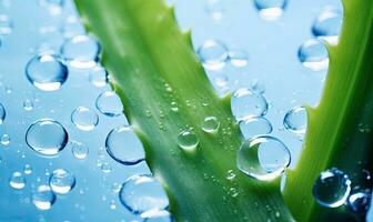 Nahansicht von saftig Aloe vera Blätter mit Wasser Tröpfchen. erstellt mit ai foto