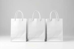 Einkaufen Tasche Attrappe, Lehrmodell, Simulation Design auf Weiß Hintergrund. generativ ai foto