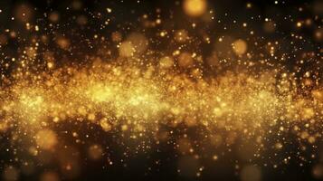 abstrakt Luxus Gold Hintergrund mit Gold Partikel. funkeln Jahrgang Beleuchtung Hintergrund. Weihnachten golden Licht scheinen Partikel Bokeh auf dunkel Hintergrund. Gold vereiteln Textur. Urlaub. ai generativ foto