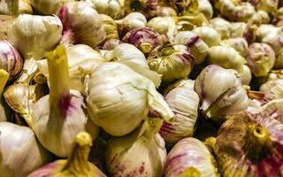 Kaufen frisch Knoblauch im das Supermarkt im Mexiko. foto