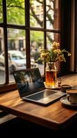 Kaffee und Laptop auf dem Schreibtisch foto