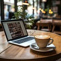 Kaffee und Laptop auf dem Schreibtisch foto