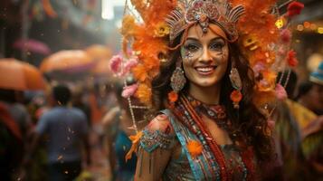 bunt Regenschirme und Kostüme füllen das Straßen beim Mumbai Karneval im Indien foto