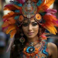 bunt Regenschirme und Kostüme füllen das Straßen beim Mumbai Karneval im Indien foto