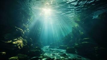dramatisch unter Wasser Höhle mit Balken von Sonnenlicht leuchtenden foto