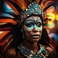 bunt Masken und Gefieder schmücken Tänzer beim Rio Karneval foto