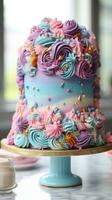 wunderlich Einhorn Kuchen mit Regenbogen Schichten foto
