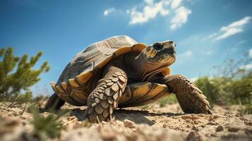 Foto von ein Schildkröte unter Blau Himmel. generativ ai