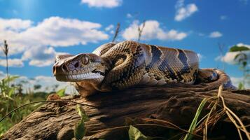 Foto von ein Boa Constrictor unter Blau Himmel. generativ ai