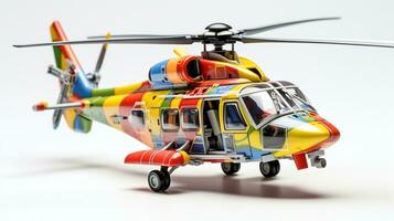 Anzeigen ein 3d Miniatur Hubschrauber. generativ ai foto