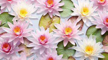 Wasser Lilie Blume gemustert Hintergrund. Blume Textur Hintergrund. generativ ai foto