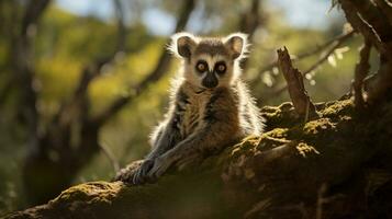 Foto von Lemur im ther Wald mit Blau Himmel. generativ ai