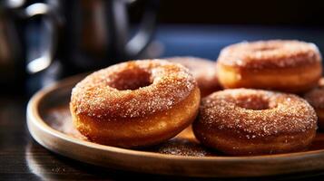 Foto von Apfelwein Donuts wie ein Gericht im ein hochwertig Restaurant. generativ ai