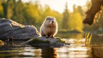 Nahansicht Foto von ein Lemming suchen im ihr Lebensraum. generativ ai