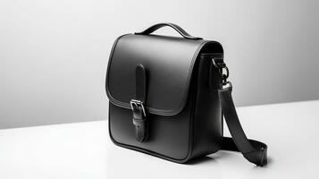 Foto von minimalistisch schwarz Leder weiblich Tasche isoliert auf Weiß Hintergrund. generativ ai