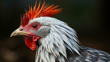 Nahansicht Foto von ein Bantam- Hähnchen suchen irgendein Richtung. generativ ai