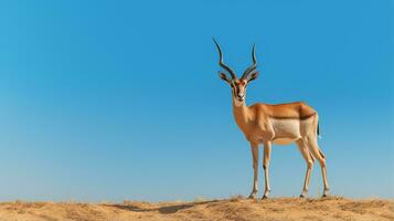 Foto von ein Gazelle unter Blau Himmel. generativ ai