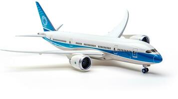 Anzeigen ein 3d Miniatur boeing 787 Traumliner. generativ ai foto